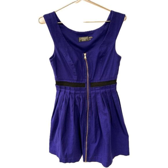 Guess Royal Blue Sleeveless Pleated Front Zip Aline Dress Size 8 - Picture 1 of 8
